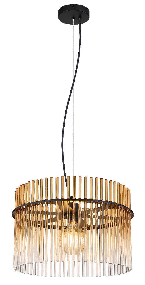 Suspension métal noir mat / verre ambre 1x max60W/E27/230V IP20 GORLEY 15698HA Globo Lighting