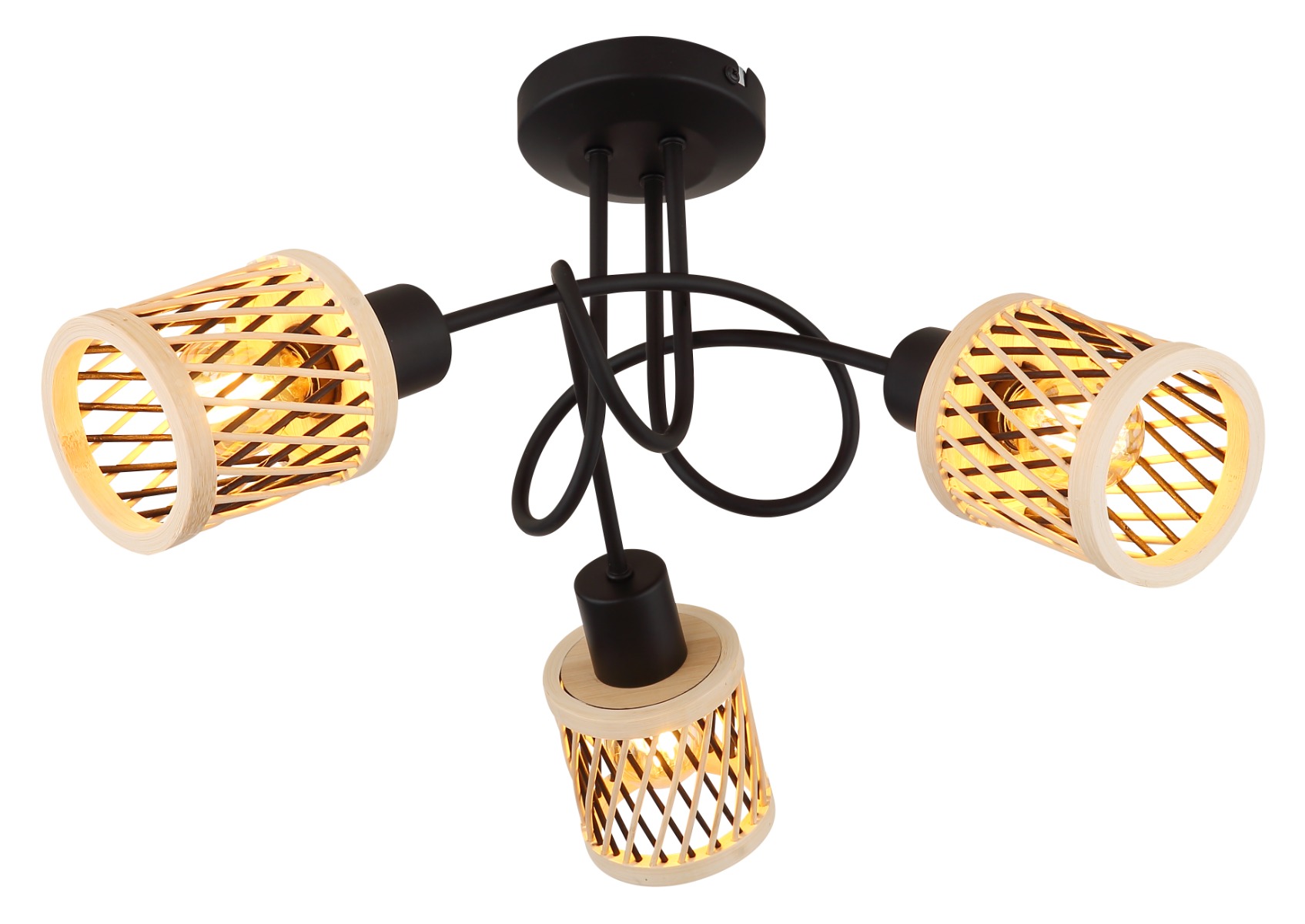 Plafonnier métal noir mat, Bambou couleur naturelle, noir mat 3x LED max10W/E14/230V IP20 MALI 62050308 Globo Lighting