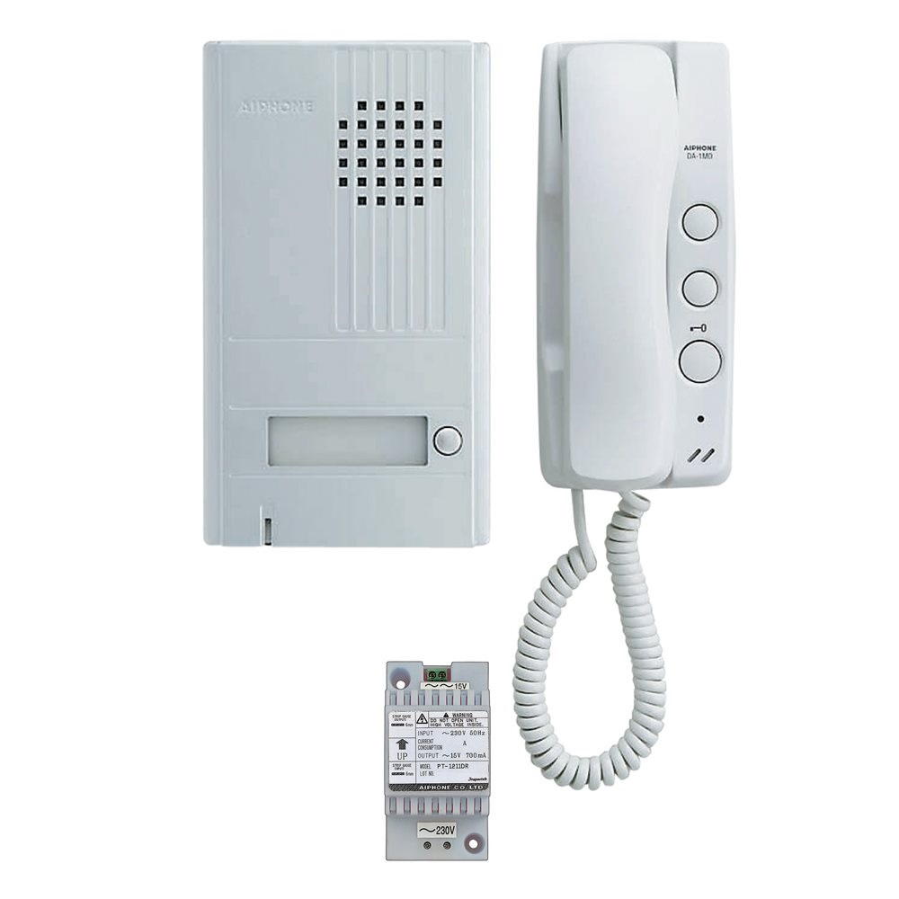 Kit parlophone 2+2 fils poste de rue apparent 1 boutons + 1 Poste intérieur + alimentation DA1AS Aiphone