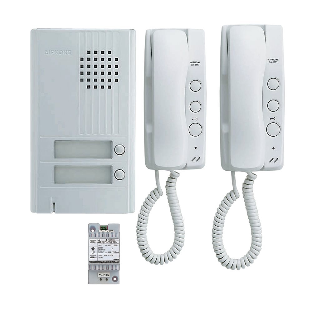 Kit parlophone 2+2 fils poste de rue apparent 2 boutons + 2 Postes intérieurs + alimentation KITDA2 Aiphone