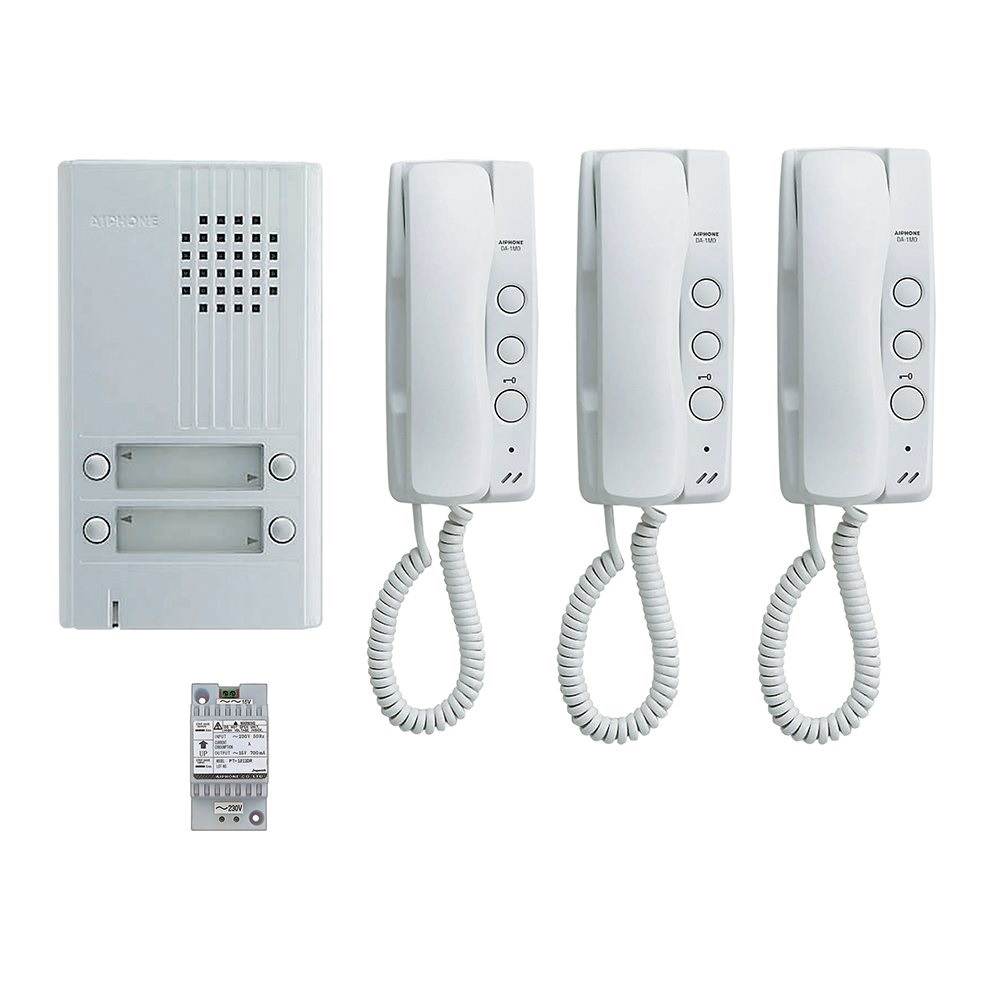 Kit parlophone 2+2 fils poste de rue apparent 3 boutons + 3 Postes intérieurs + alimentation KITDA3 Aiphone