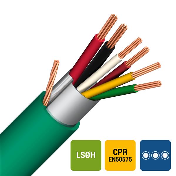 Câble souple blindé alarme  4x0.22+2x0.75mm² Cca LSOH (sans halogène - rouleau 100 mètres)