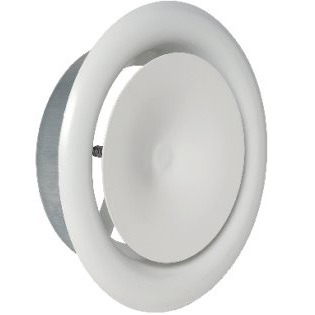 Bouche de pulsion réglable acier blanc RAL9010 Ø100mm ( 80m³/h max) SR145 Aldes