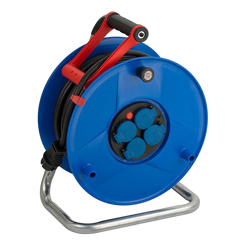 Enrouleur de câble 40 mètres caoutchouc (professionnel) 3G2.5mm² 4 prises 2P+T avec sécurité et volet 16A/230V IP44 Garant Brennenstuhl