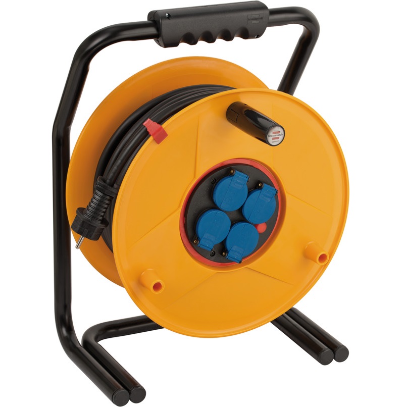 Enrouleur de câble 40 mètres caoutchouc (professionnel) 3G2.5mm² 4 prises 2P+T avec sécurité et volet 16A/230V IP44 Brobusta® Brennenstuhl