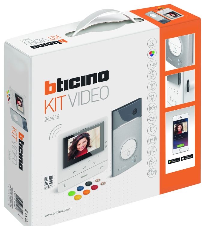 Kit vidéophone système 2 fils poste de rue en saillie Linea 3000 gris à 1 (ou 2) bouton & lecteur de badges + 1 poste intérieur couleurs 5" mains-libres, mémoire et applications mobiles Classe 100 X16E Bticino