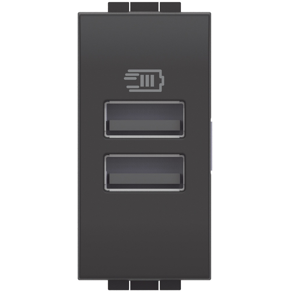 Prise d'alimentation USB double type A+A 15W 1 module anthracite L4191AA Living Light Bticino