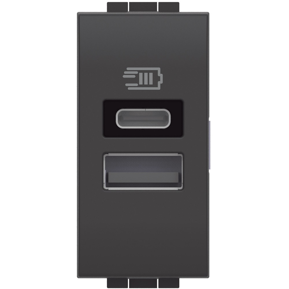 Prise d'alimentation USB double type A+C 15W 1 module anthracite L4191AC Living Light Bticino