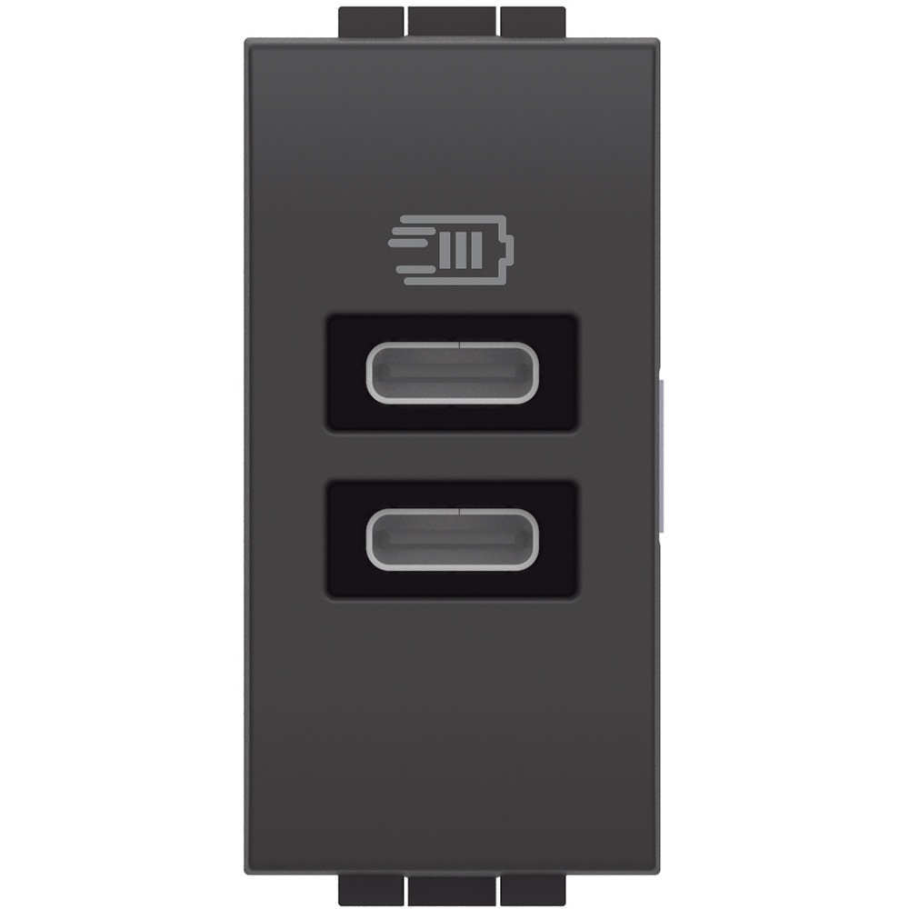 Prise d'alimentation USB double type C+C 15W 1 module anthracite L4191CC Living Light Bticino