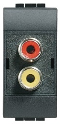 Prise RCA double jaune & rouge à souder 1 module anthracite Living Light Bticino