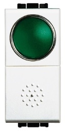 Bouton-poussoir simple 1NO 10A/250V 1 module avec diffuseur vert touche blanche Living Light Bticino