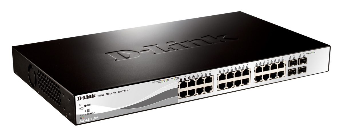 Gigabit switch 28 ports avec 24 ports PoE (193W) 10/100/1000 Mbps et 4 ports combo 10/100/1000BASE-T/SFP DGS-1210-28P D-Link