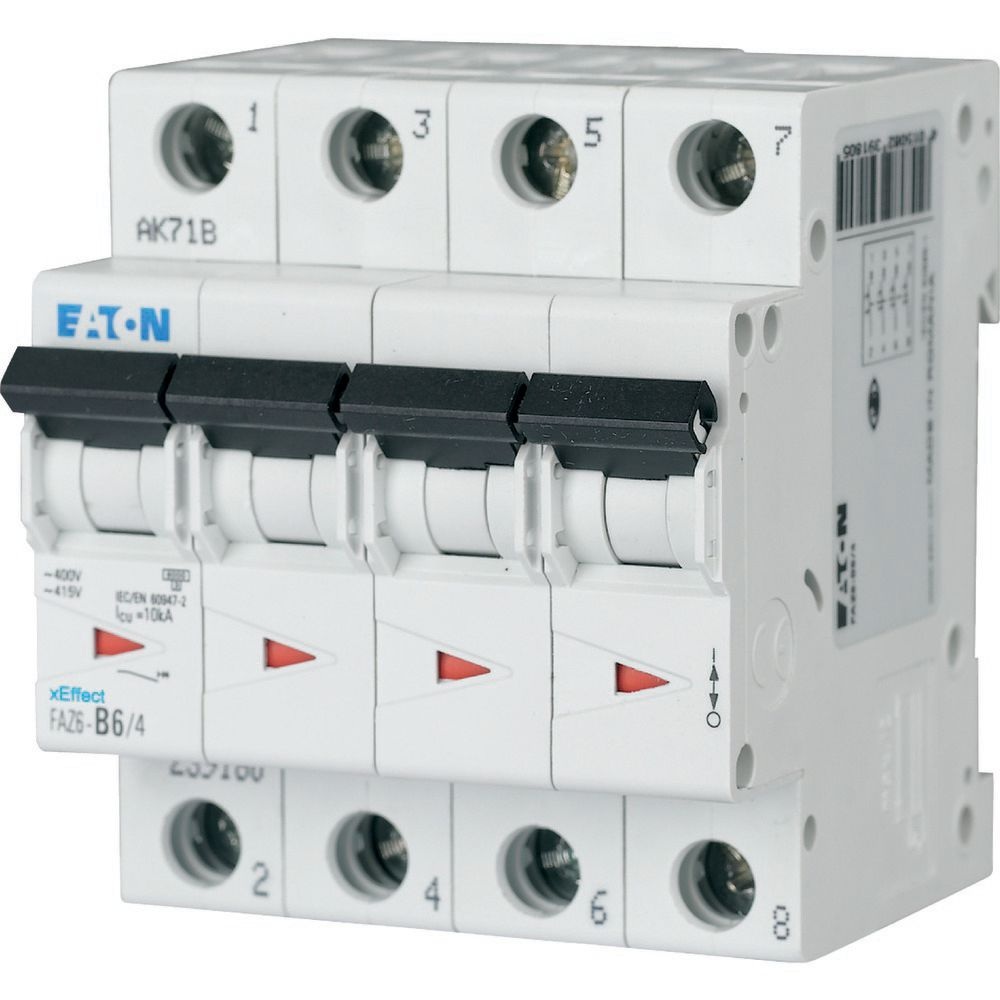 Disjoncteur 6kA - courbe C - tétrapolaire 4P/20A FAZ6-C20/4 Eaton