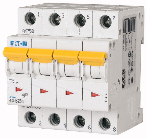 Disjoncteur 4.5kA - courbe C - tétrapolaire 4P/25A Eaton