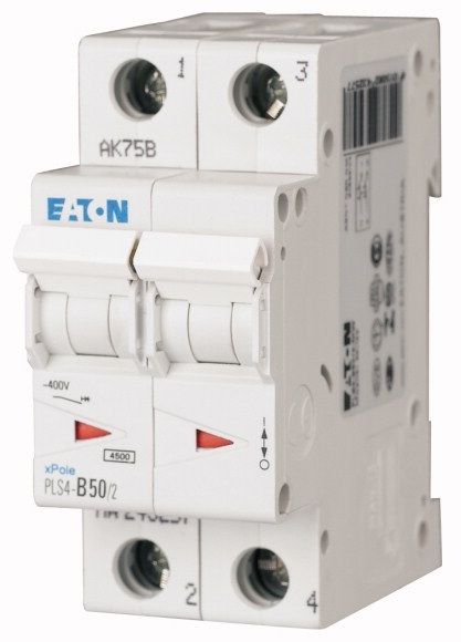Disjoncteur 4.5kA - courbe C - bipolaire 2P/50A Eaton