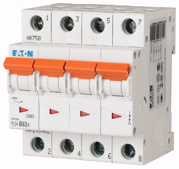 Disjoncteur 4.5kA - courbe C - tétrapolaire 4P/63A Eaton