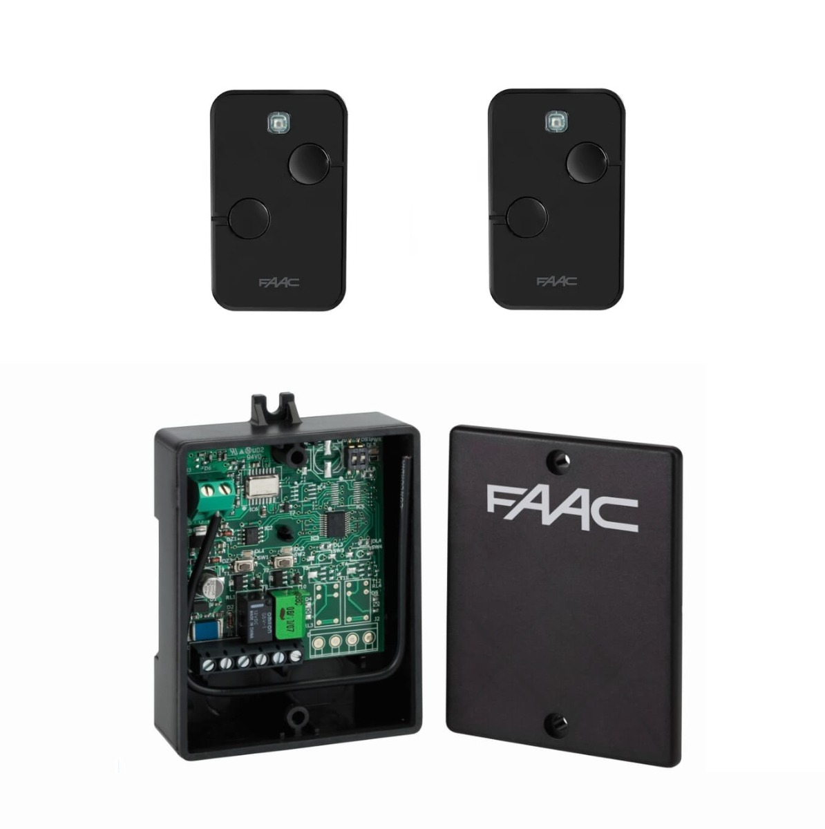Kit avec récepteur 2 canaux XR2 + 2 télécommandes noires XTO2 868MHz 12-24VAC/DC 122XR2XTO2868 Faac