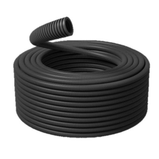 Tube annelé (flex) noir résistant aux U-V avec tire-fil Ø25mm (rouleau  25 mètres)