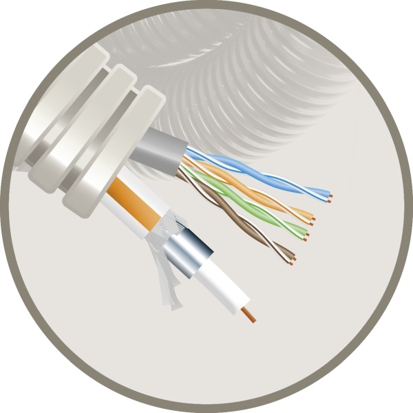 Tube précâblé (flex) multimédia avec câble de données U/UTP CAT 5E et câble coaxial Voo Eca (rouleau 100 mètres)