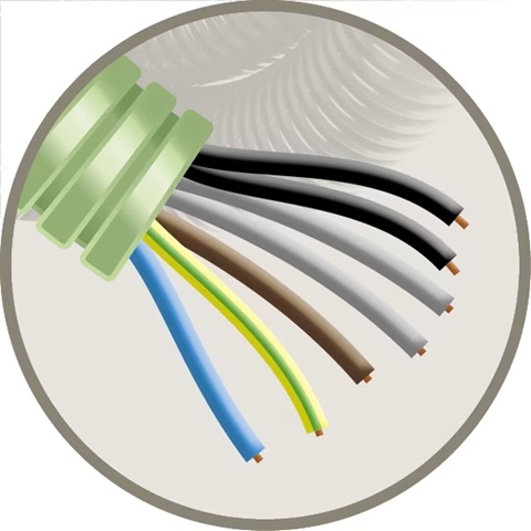 Tube précâblé (flex) Ø20mm avec fils VOB 7G1.5mm² Cca (H07Z1-U) LSOH sans halogne (rouleau 100 mètres)