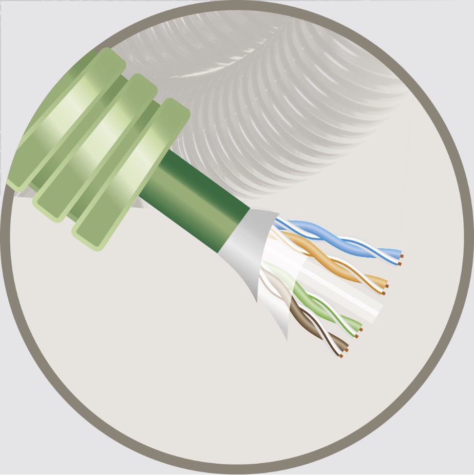 Tube précâblé (flex) avec 1 câble data F/UTP CAT 6A Cca  LSOH sans halogne (rouleau 100 mètres)