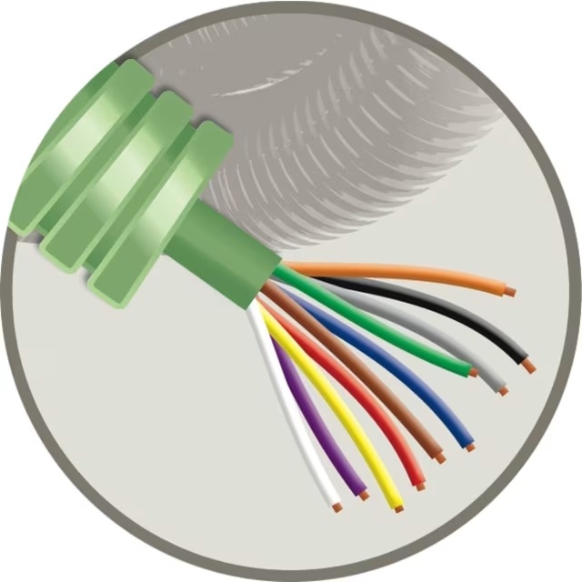 Tube précâblé (flex) avec câble de signalisation SGG vert 10x0.8mm² Cca 150V LSOH sans halogène (rouleau 100 mètres)
