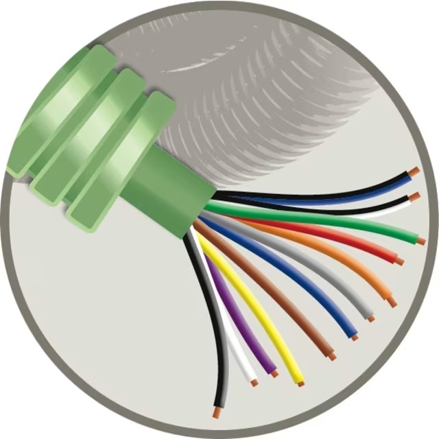 Tube précâblé (flex) avec câble de signalisation SGG vert 12x0.8mm² Cca 150V LSOH sans halogène (rouleau 100 mètres)
