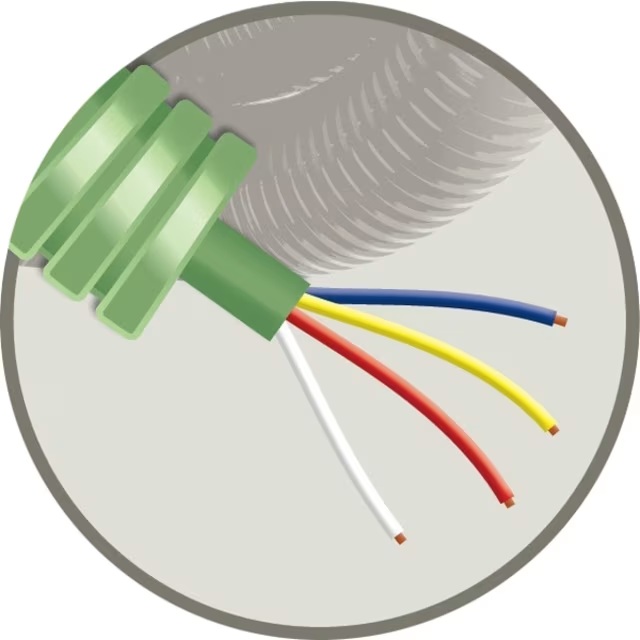 Tube précâblé (flex) avec câble de signalisation SGG vert 4x0.8mm² Cca 150V LSOH sans halogène (rouleau 100 mètres)