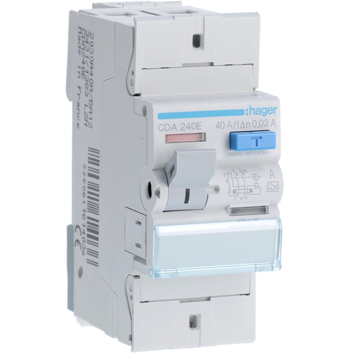 Interrupteur différentiel type A bipolaire 2P/40A -  30mA CDA240E Hager