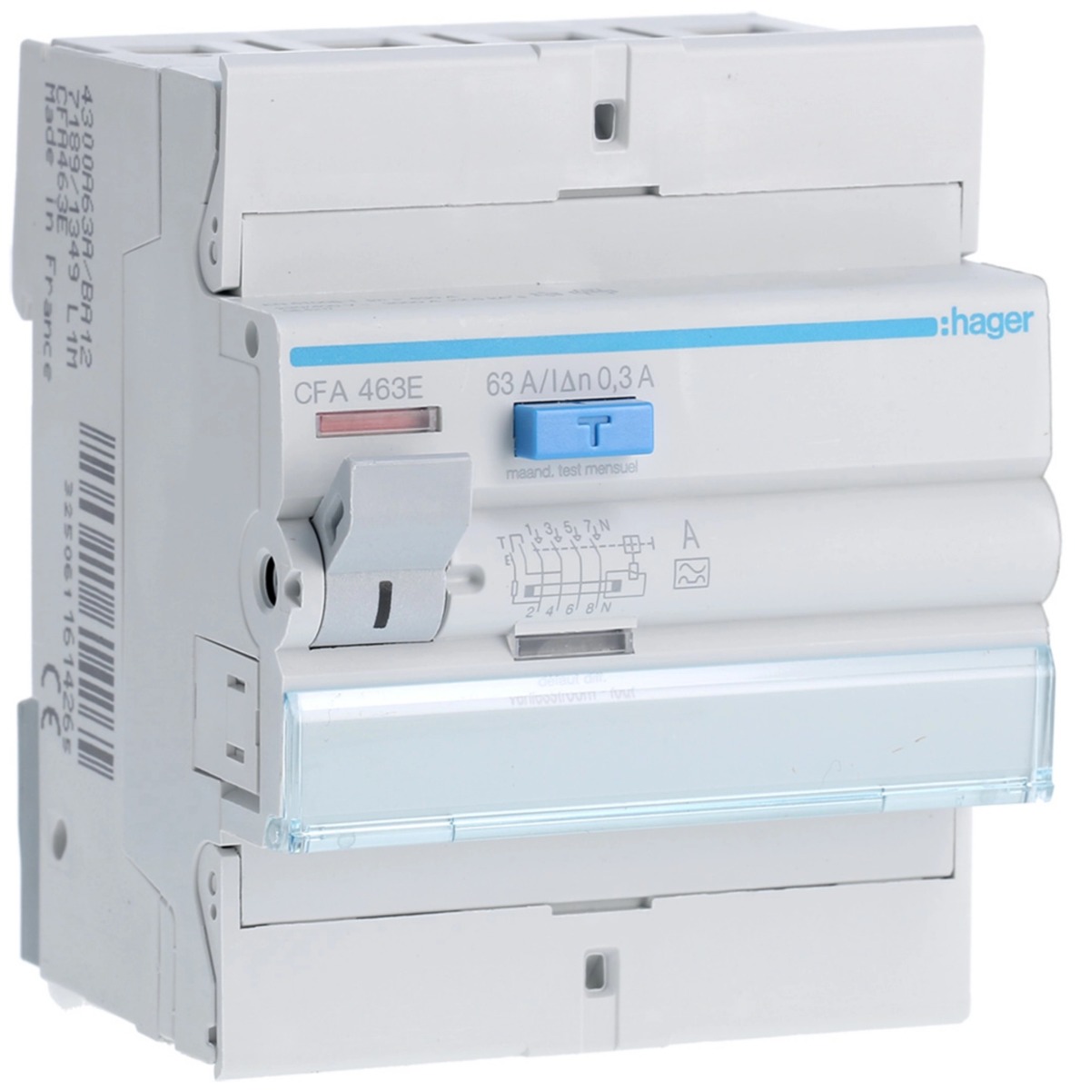 Interrupteur différentiel type A tétrapolaire 4P/63A - 300mA CFA463E Hager