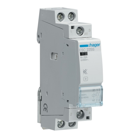 Contacteur modulaire bipolaire 2NO/25A 230V silencieux Hager