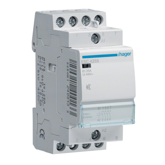 Contacteur modulaire tétrapolaire 4NO/25A 230V silencieux Hager