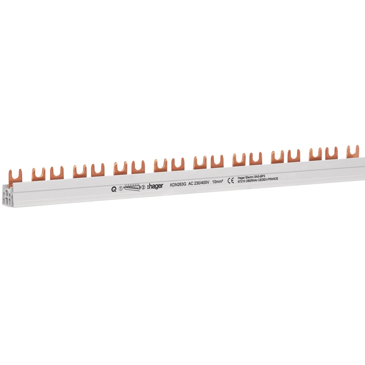 Peigne de pontage à fourches bipolaire 2P (18 modules) 10mm² (63A) Hager