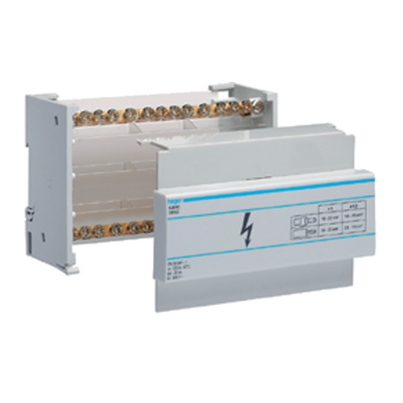 Répartiteur (jeu de barres) bipolaire 2P/100A 12 connexions par phase KJ01A Hager