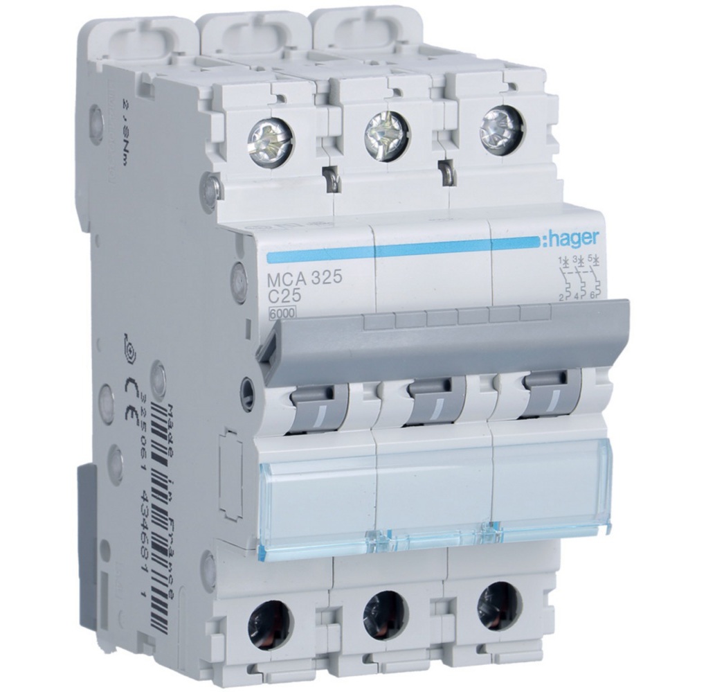 Disjoncteur 6kA - courbe C - tripolaire 3P/25A MCA325 Hager
