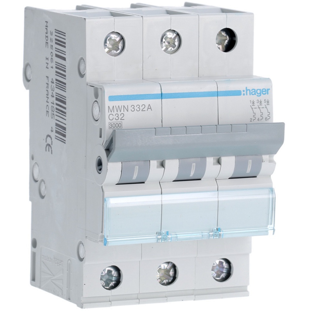 Disjoncteur 3kA - courbe C - tripolaire 3P/32A MWN332A Hager