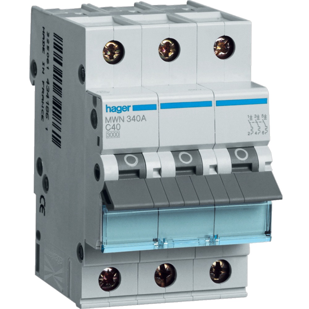 Disjoncteur 3kA - courbe C - tripolaire 3P/40A MWN340A Hager