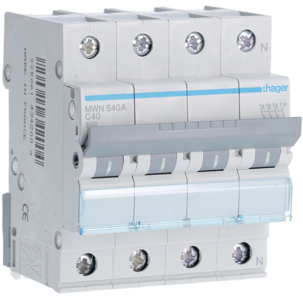Disjoncteur 3kA - courbe C - tétrapolaire 4P/40A MWN640A Hager