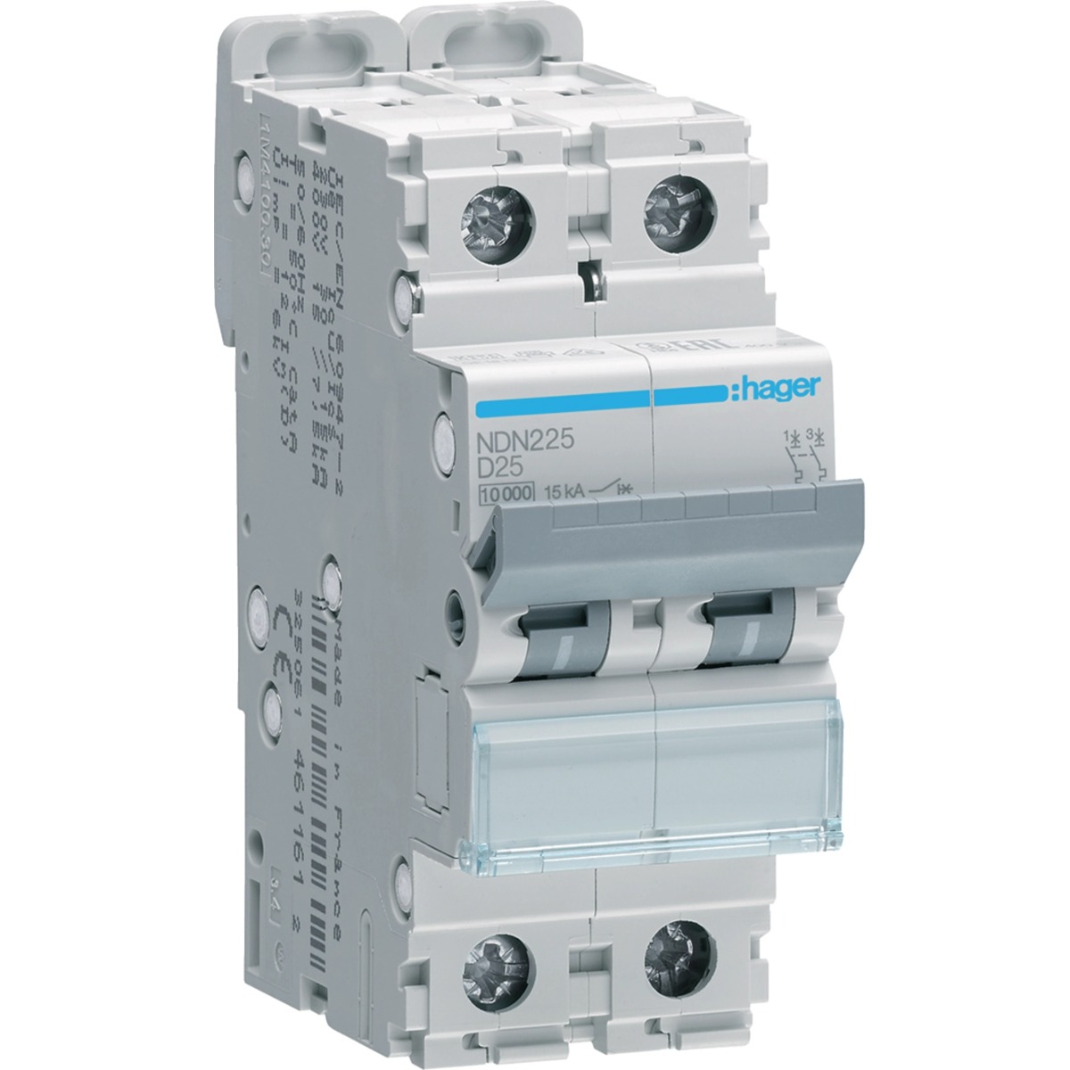Disjoncteur 10kA - courbe D - bipolaire 2P/25A NDN225 Hager