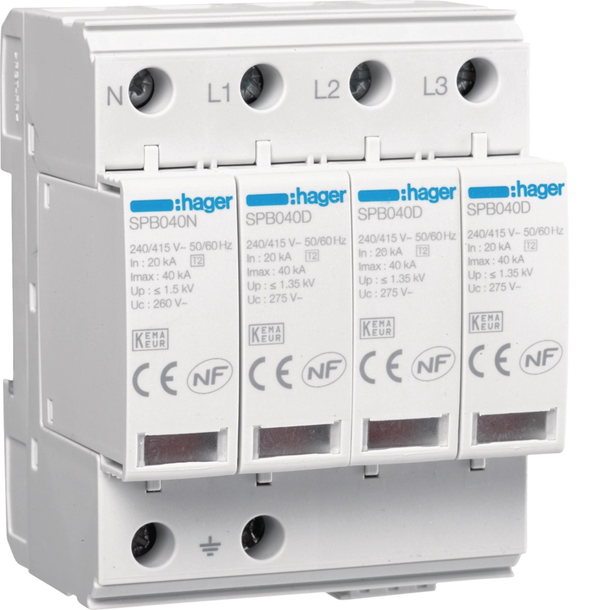Parafoudre pour réseau électrique 3x400V+Neutre 40kA avec télésignalisation SPB440R Hager
