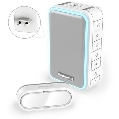 Kit carillon sans fil enfichable halo 150m blanc et bouton poussoir blanc DC315SP2L Honeywell