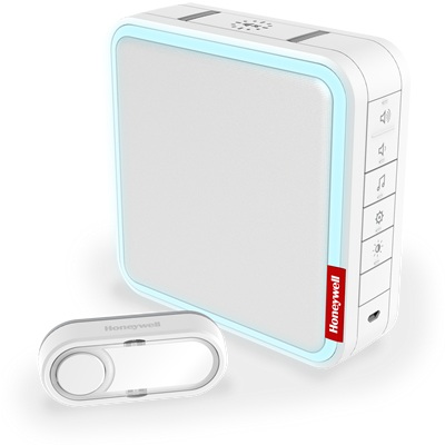 Kit carillon sans fil mobile halo 200m blanc à mélodies personnalisables et bouton poussoir blanc DC917SL Honeywell