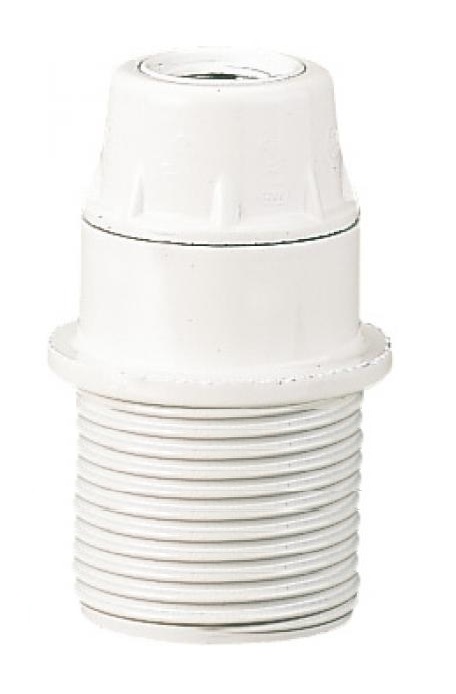 Douille E14 bakélite blanche avec demi filetage extérieur et nipple M10x1 (Ø1/8'')