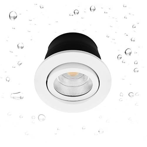 Spot encastré inclinable à 30° rond Ø82mm blanc mat avec convertisseur, lampe dimmable 6W/60° /2700>6500K/720Lm/50000h/230V IP65 IENA RDX DO43130 Indigo