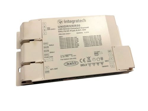 Alimentation dimmable via bouton-pousoir, 1-10V ou Dali 3450 - 4500Lm pour panneau Led UNIDRIVER50-2 Integratech