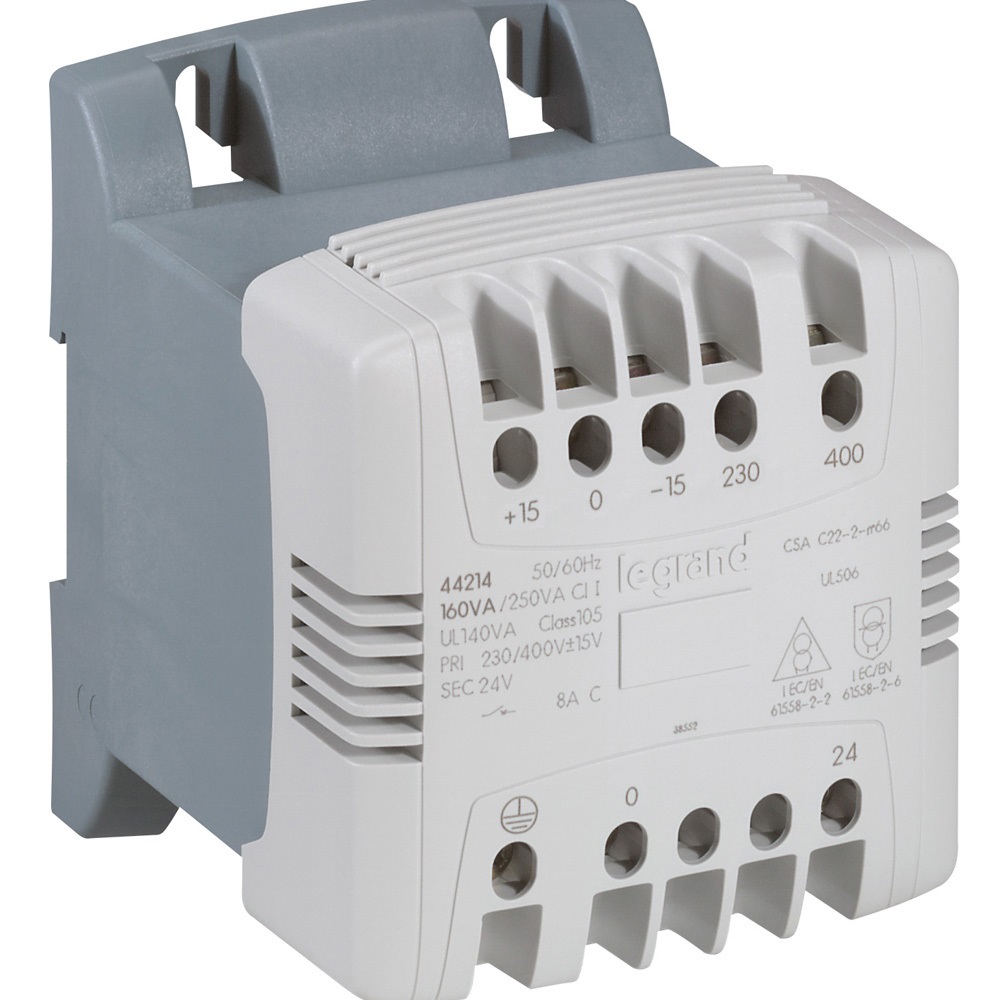 Transformateur de commande et de séparation des circuits - monophasé 100VA/230VAC/24VAC 044213 Legrand