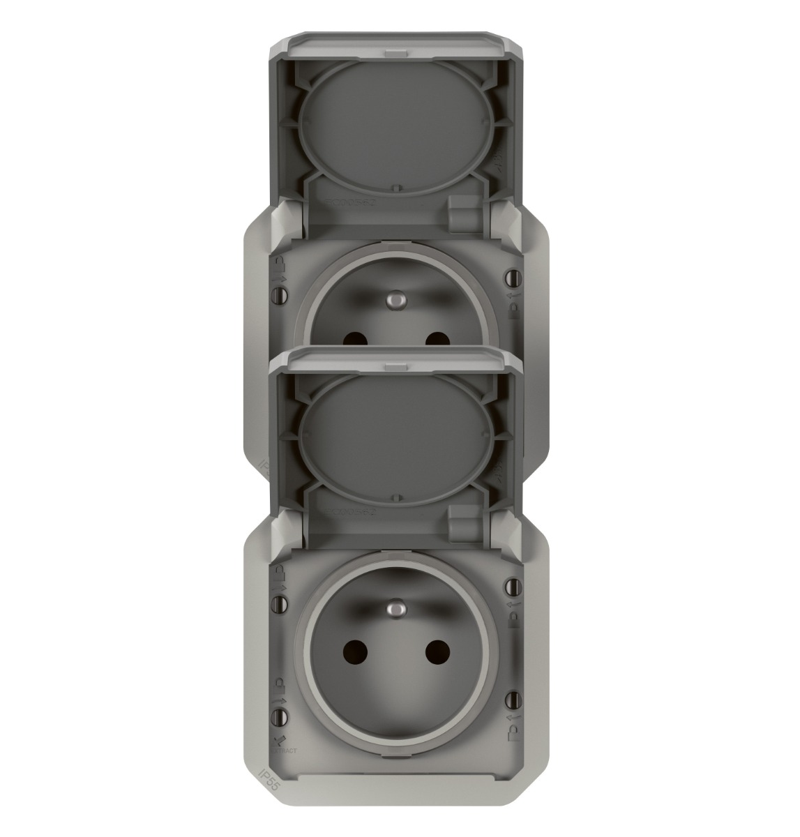 Prises de courant doubles verticales 2P+T bornes auto Plexo 55 gris Legrand