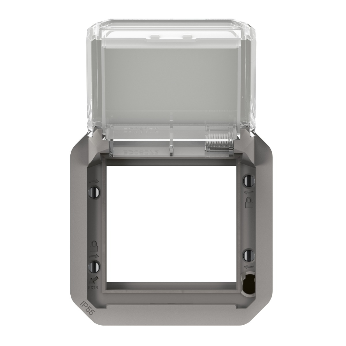 Adaptateur à volet transparent pour fonction Mosaic 2 modules Plexo 55 gris Legrand