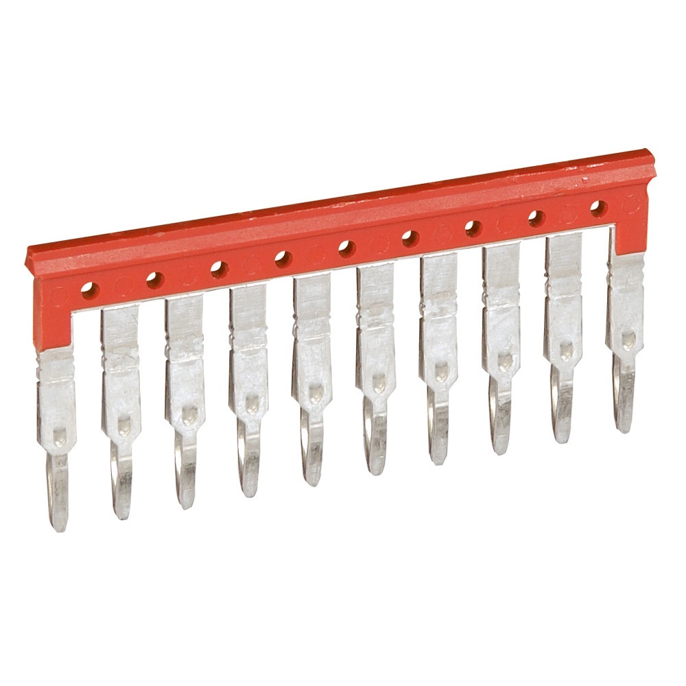 Peigne de liaison automatique rouge 10 blocs pas 5 mm pour bornier 2.5mm² Viking 3 Legrand