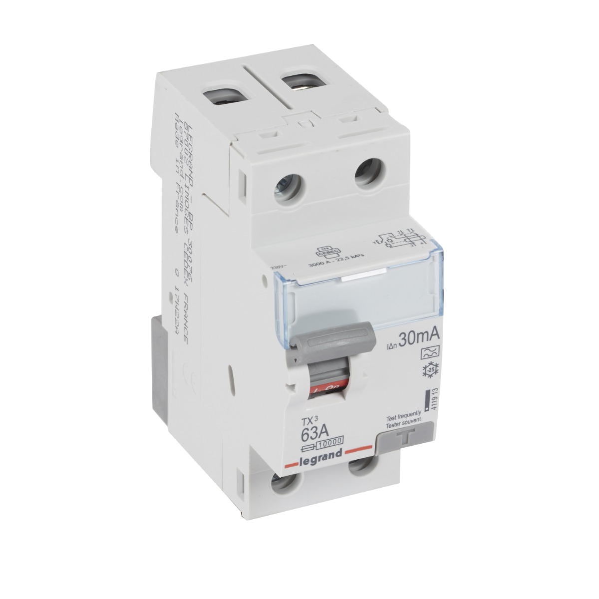 Interrupteur différentiel type A bipolaire 2P/63A -  30mA TX³ Legrand